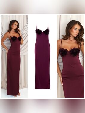 White Fox Boutique Plum Floral Applique Maxi Dress